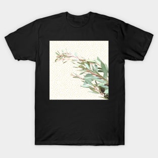 Lovely Eucalyptus Leaves on Gold Spots T-Shirt